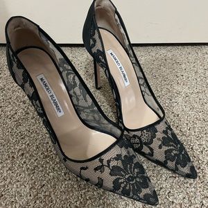 MANOLO BLAHNIK black lace heels 40